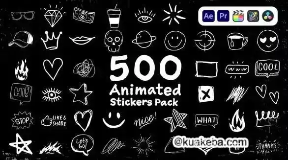 视频素材 500个手绘卡通图形贴纸动画 Animated Stickers Pack