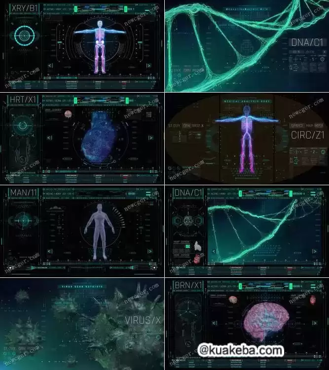 200款HUD人体全息科技医学实验研究数据信息图表UI动画AE模板